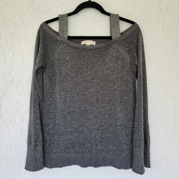 MICHAEL Michael Kors Tops - Michael Michael Kors Off The Shoulder Top Womens Size M Gray Silver Metallic